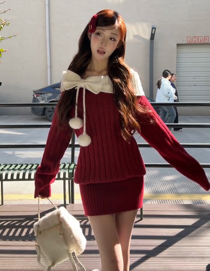 Flat shoulder winter tops strapless knitted dress for women