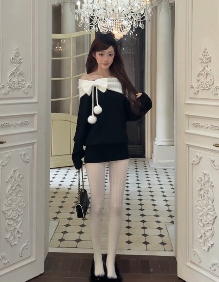 Flat shoulder winter tops strapless knitted dress for women