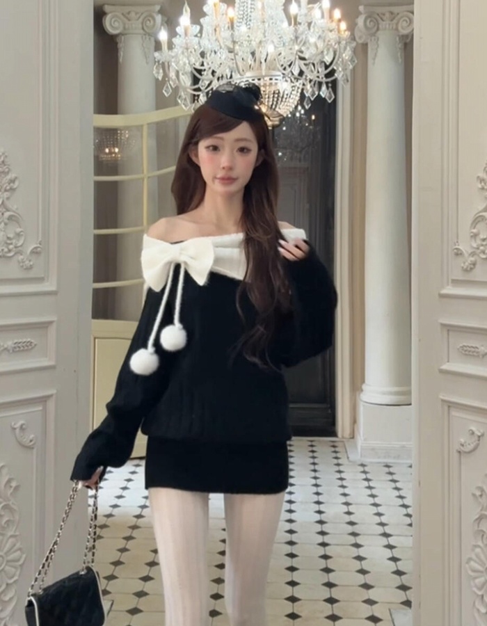 Flat shoulder winter tops strapless knitted dress for women