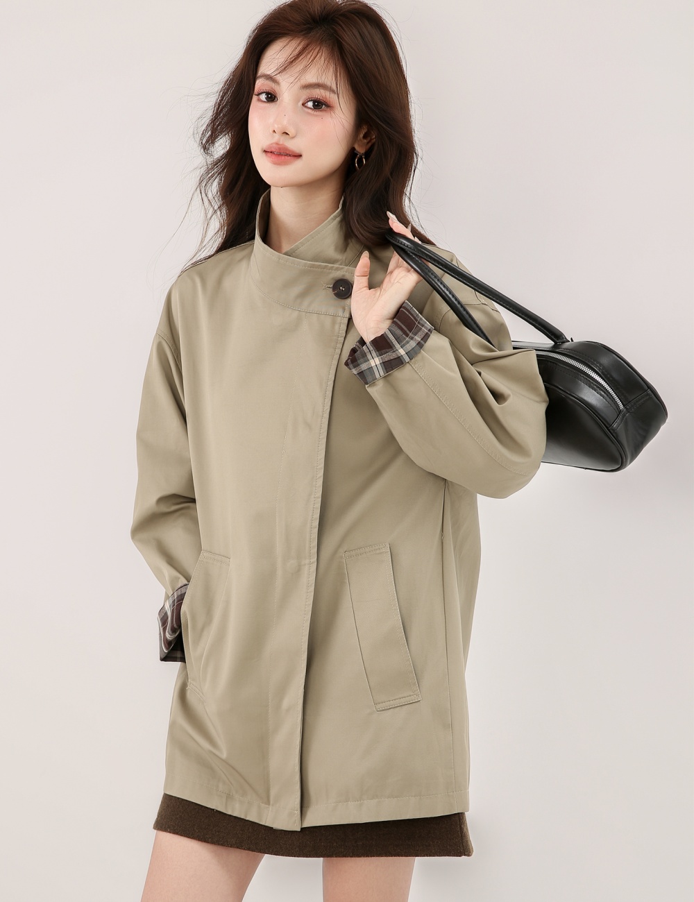 Loose overcoat mixed colors windbreaker for women