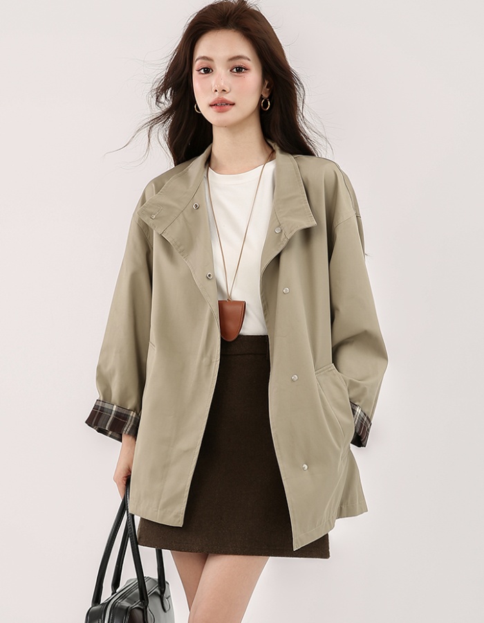 Loose overcoat mixed colors windbreaker for women