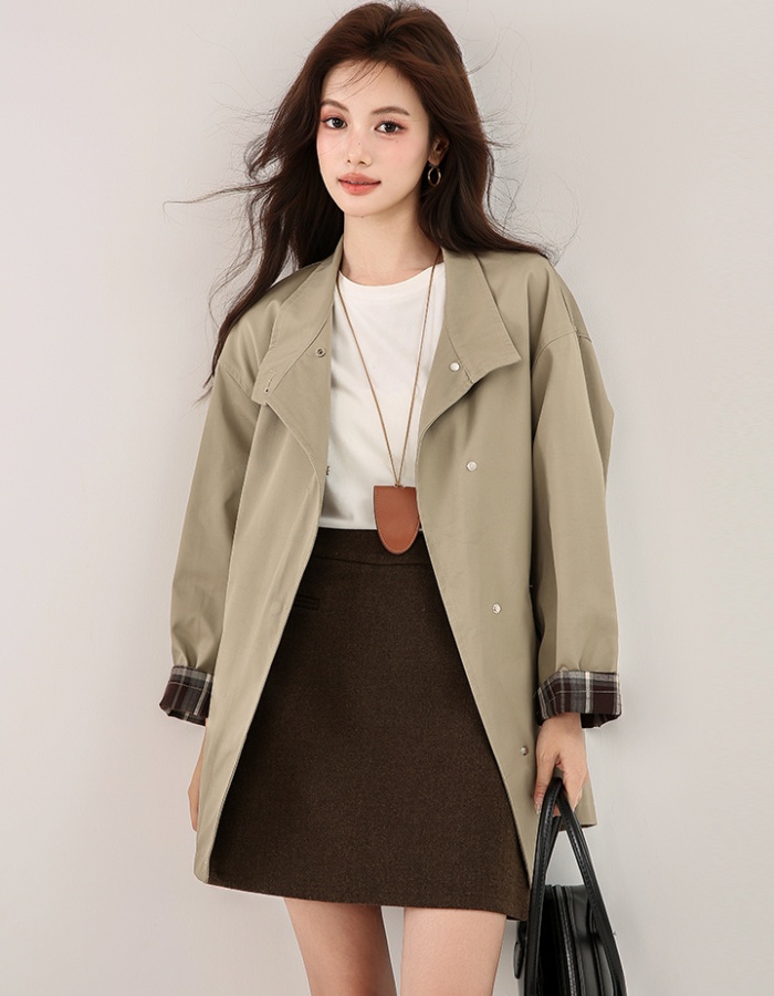 Loose overcoat mixed colors windbreaker for women