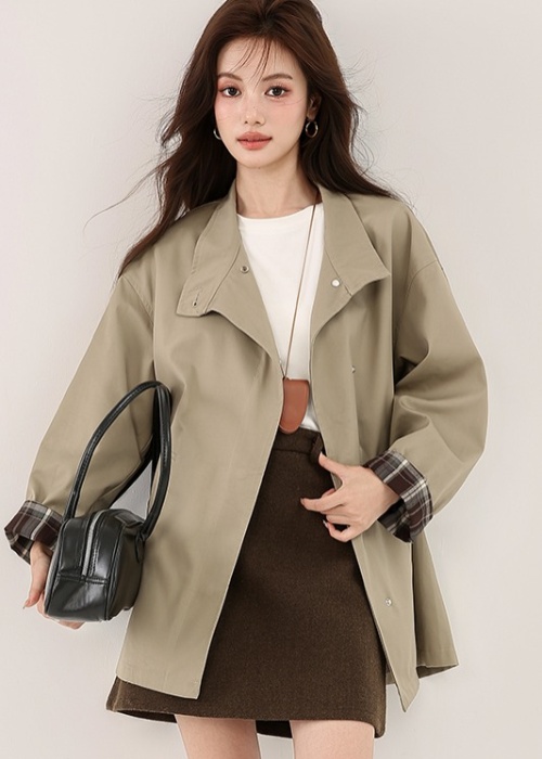 Loose overcoat mixed colors windbreaker for women