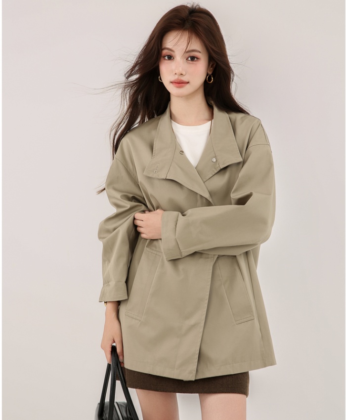 Loose overcoat mixed colors windbreaker for women