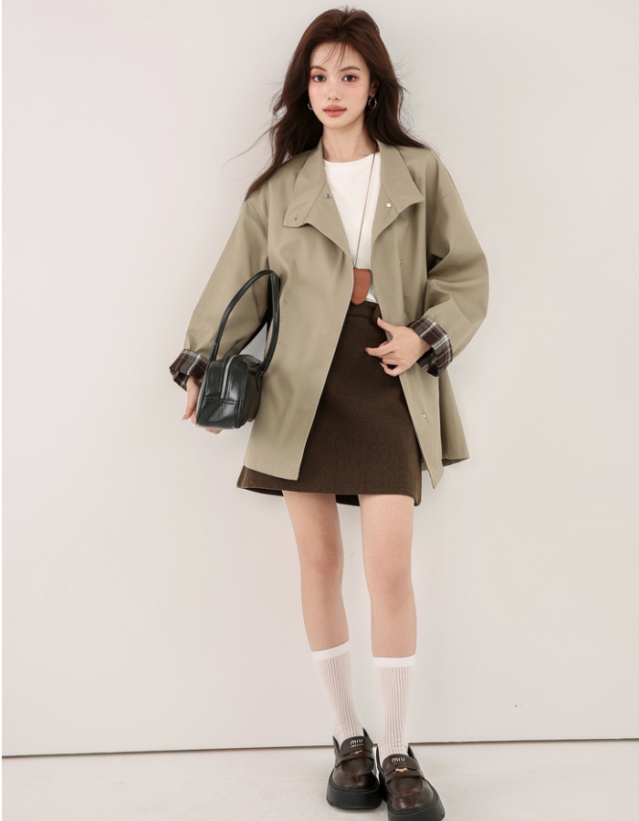 Loose overcoat mixed colors windbreaker for women