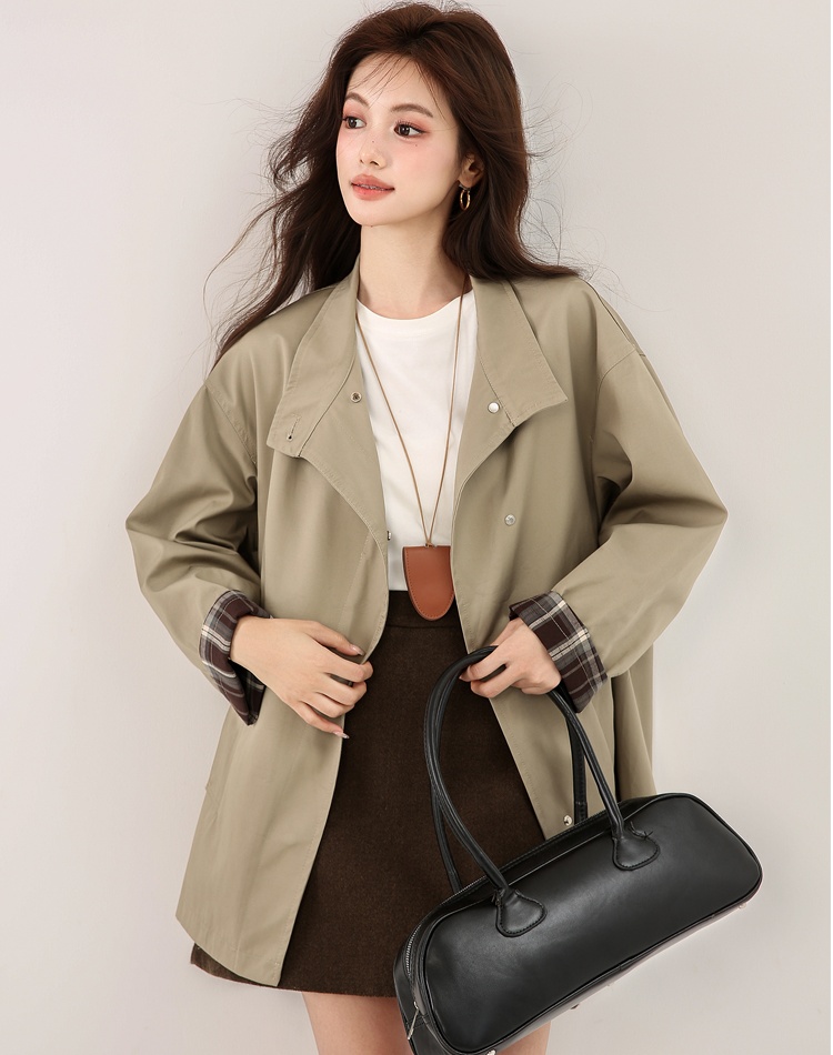 Loose overcoat mixed colors windbreaker for women