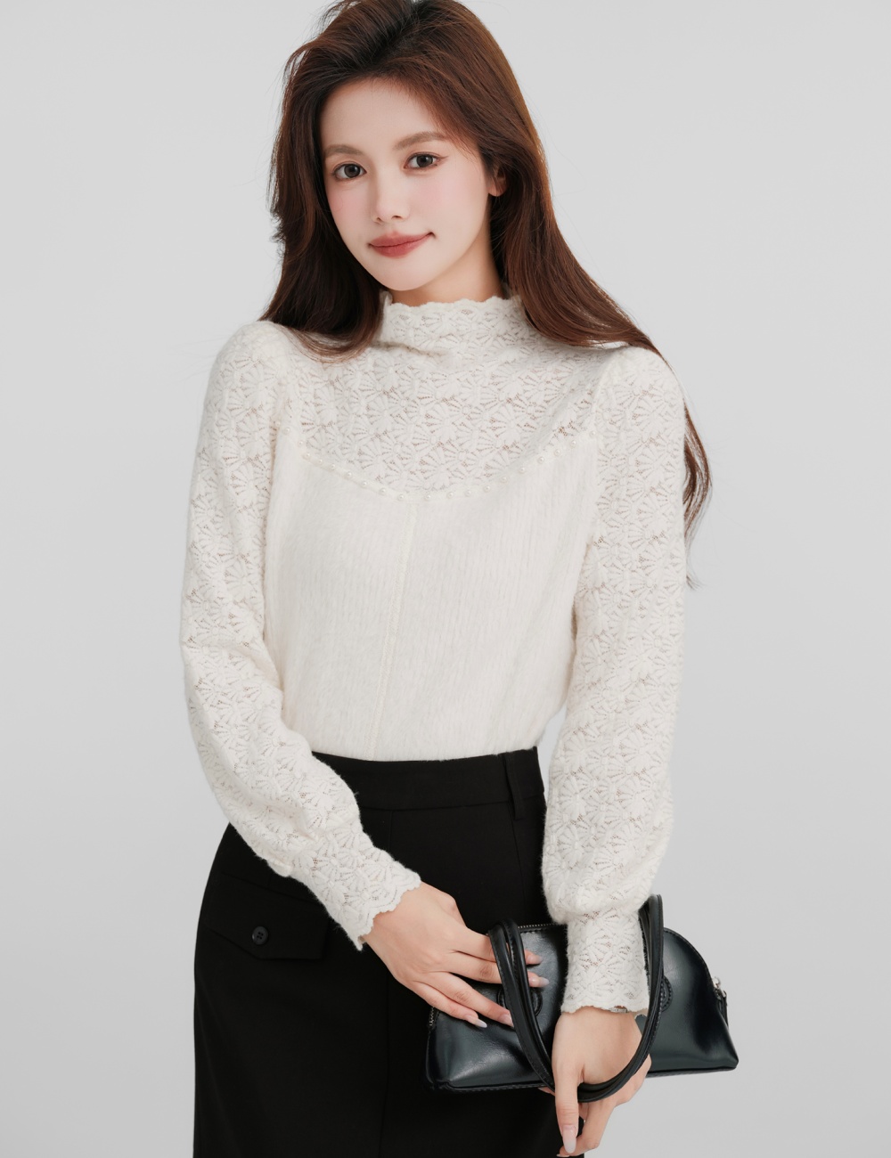 White pearl bottoming shirt thick tops for women