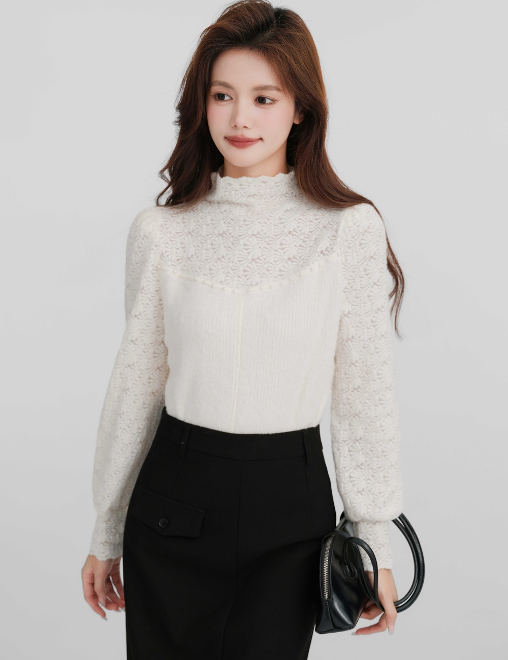 White pearl bottoming shirt thick tops for women