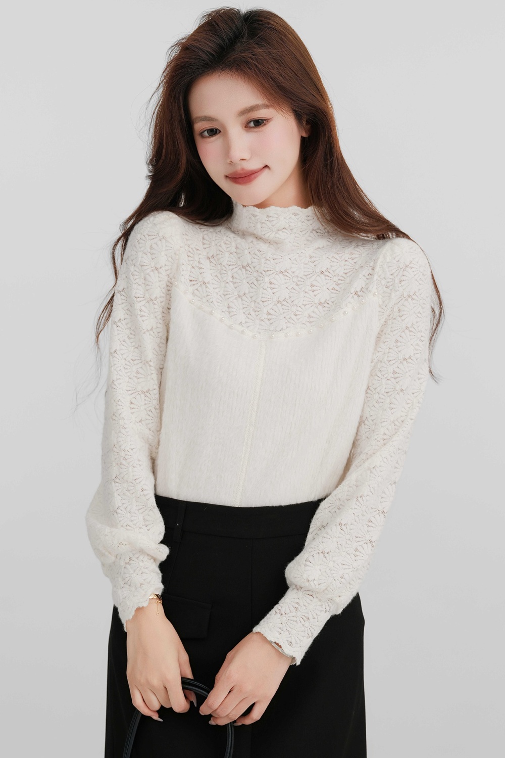 White pearl bottoming shirt thick tops for women