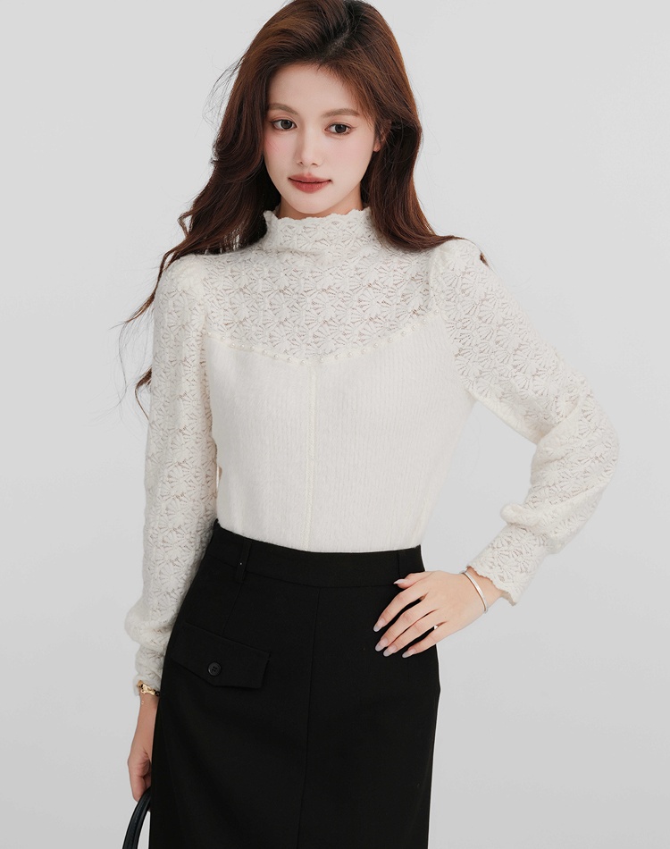 White pearl bottoming shirt thick tops for women