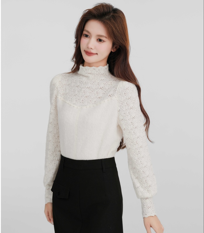 White pearl bottoming shirt thick tops for women