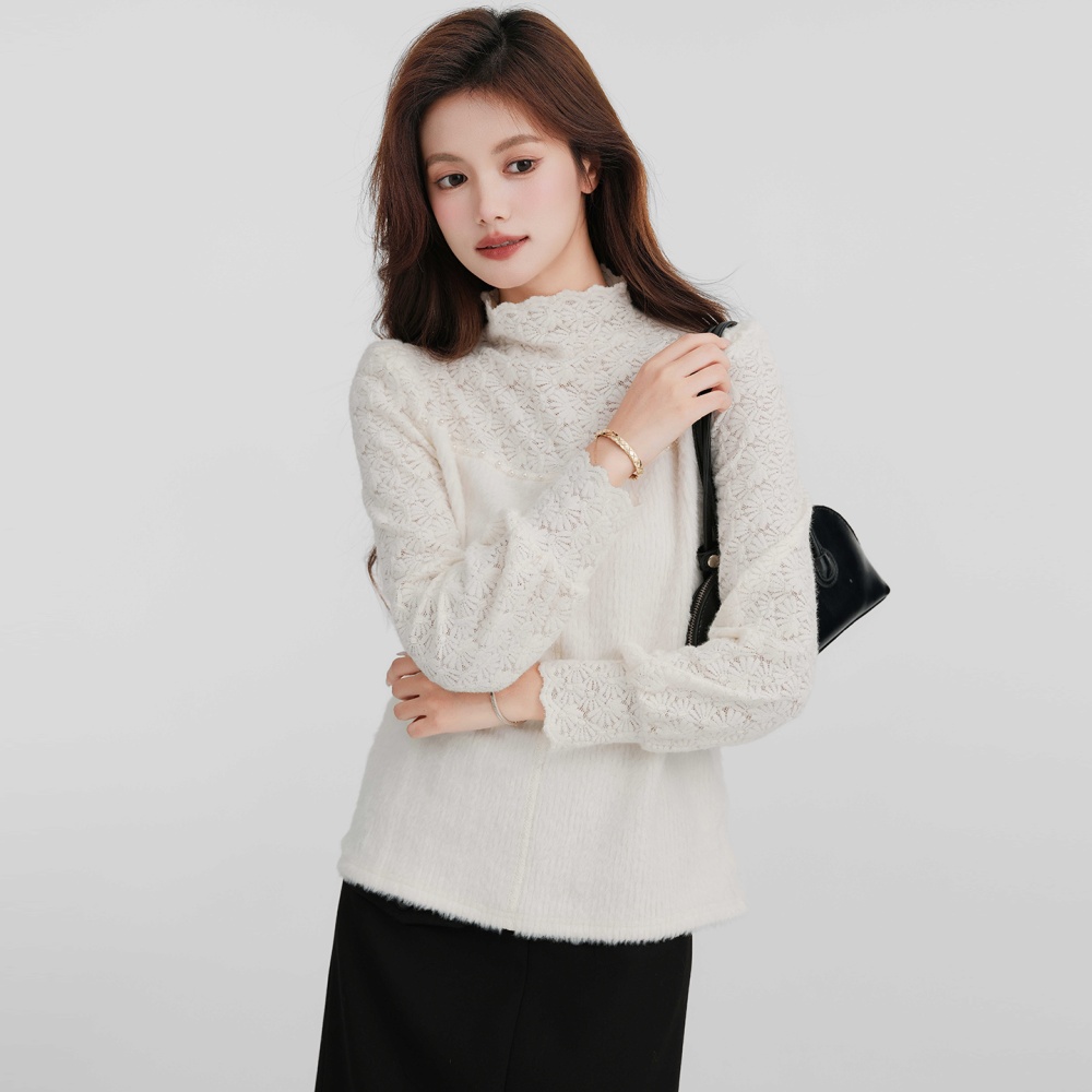 White pearl bottoming shirt thick tops for women