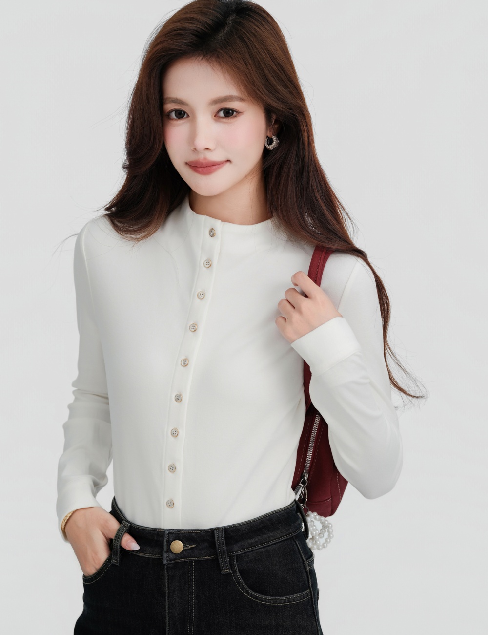 Thermal cstand collar shirt autumn and winter tops