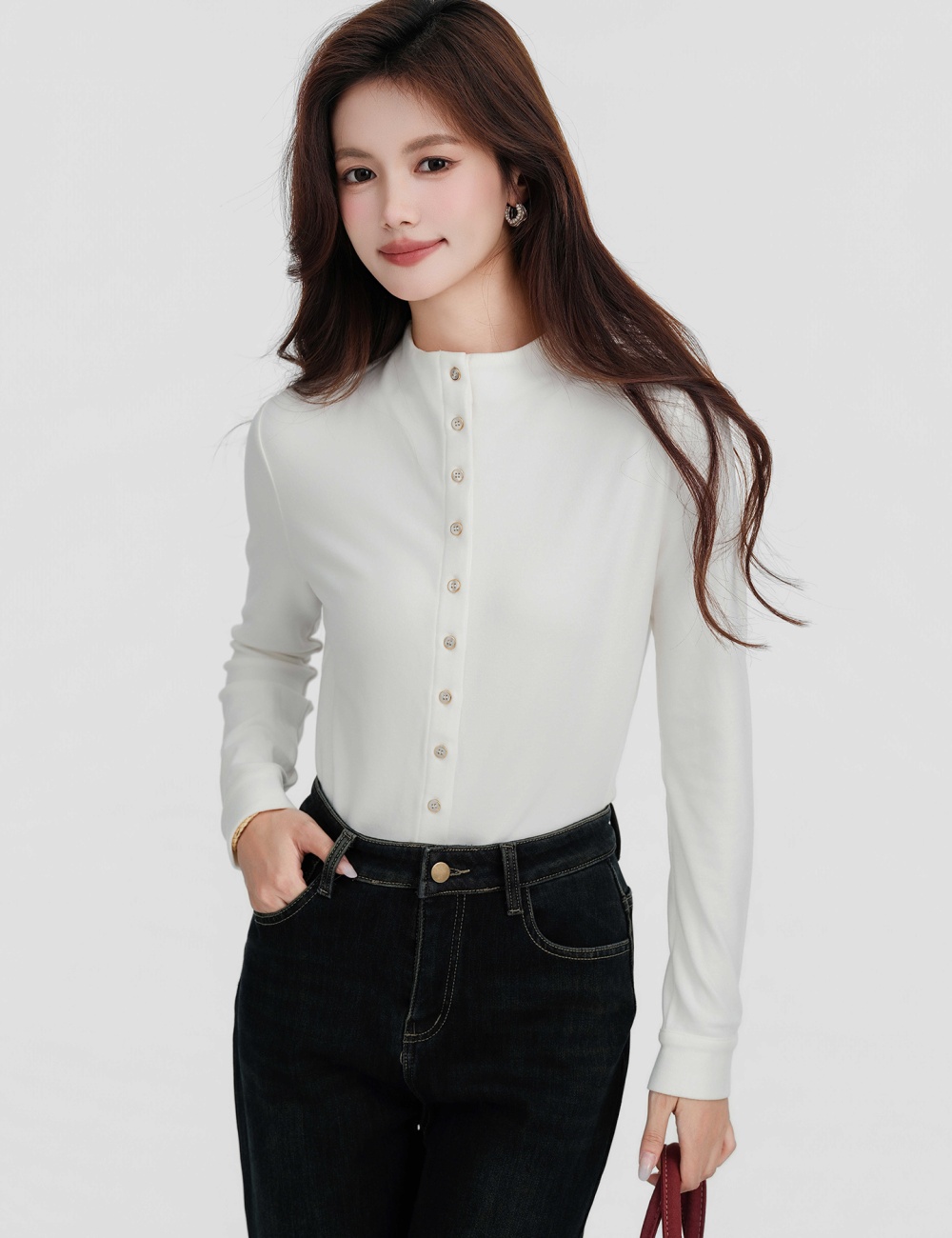 Thermal cstand collar shirt autumn and winter tops