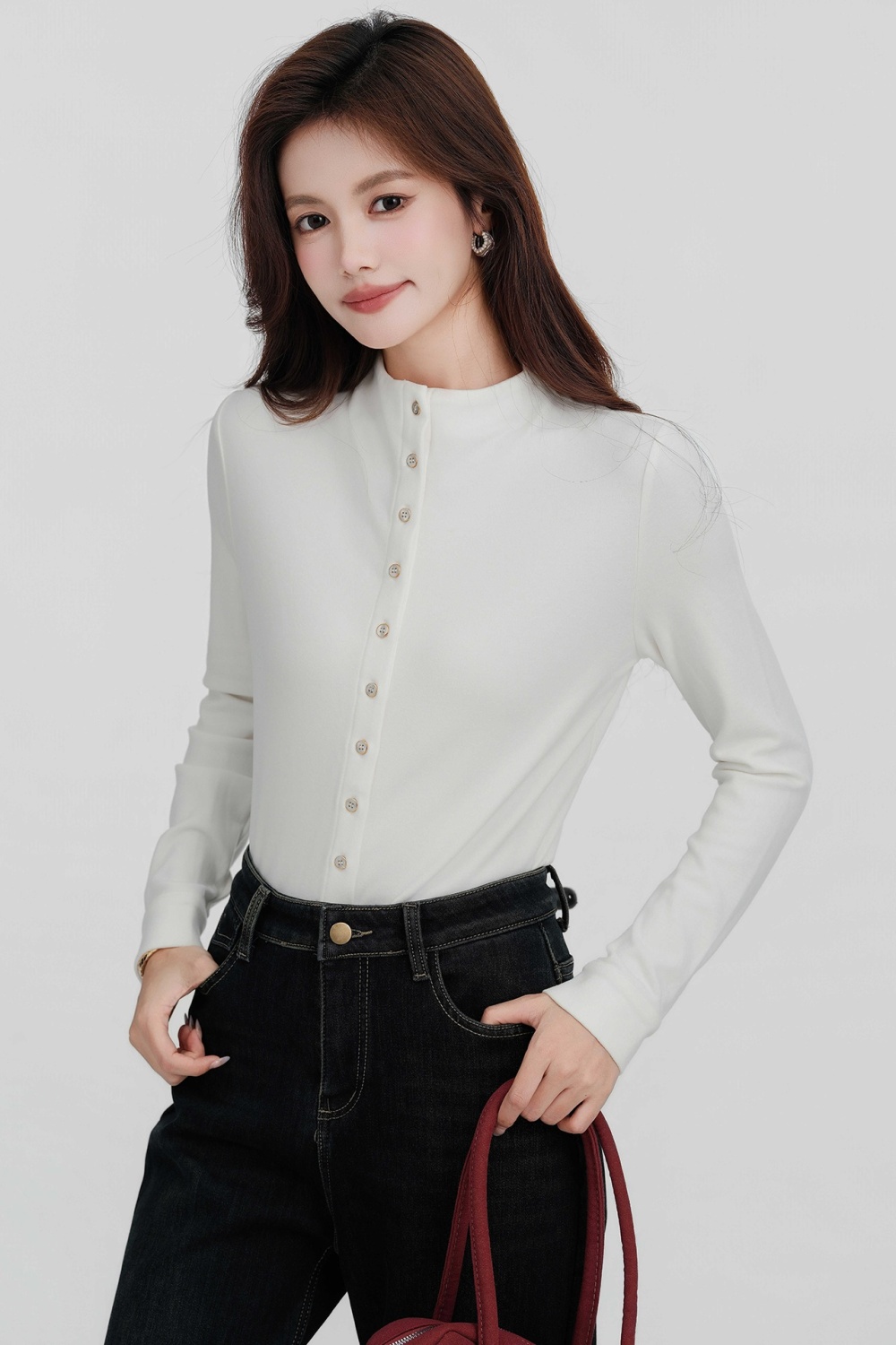 Thermal cstand collar shirt autumn and winter tops