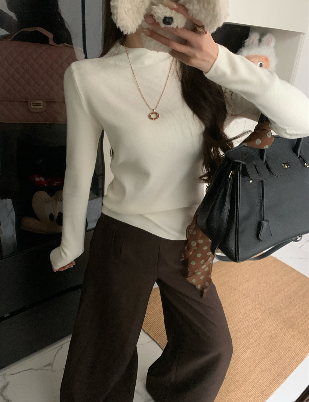 Stand collar inside the ride tops knitted sweater