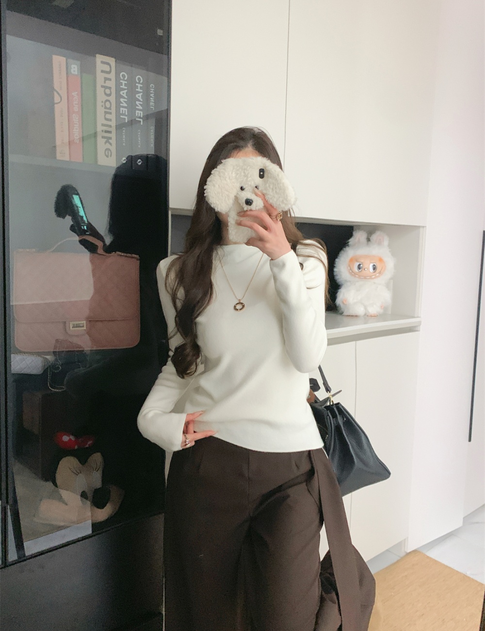 Stand collar inside the ride tops knitted sweater