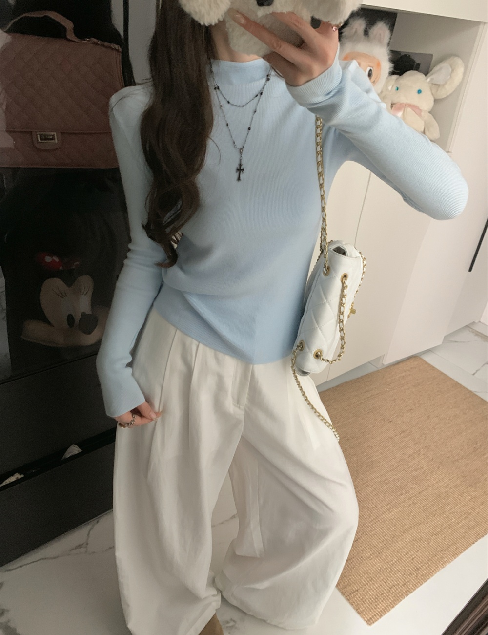 Stand collar inside the ride tops knitted sweater