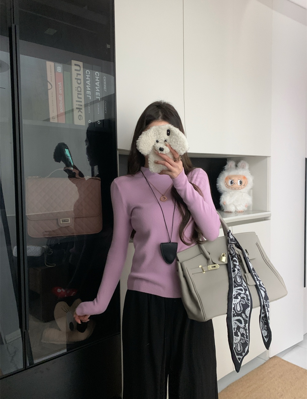 Stand collar inside the ride tops knitted sweater