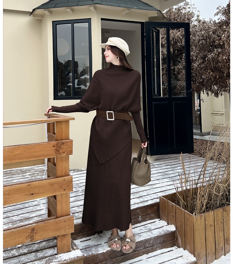 High waist bat sleeve tops autumn and winter skirt 2pcs set