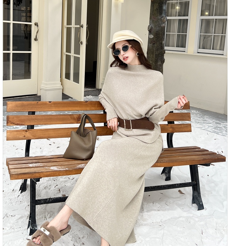 High waist bat sleeve tops autumn and winter skirt 2pcs set