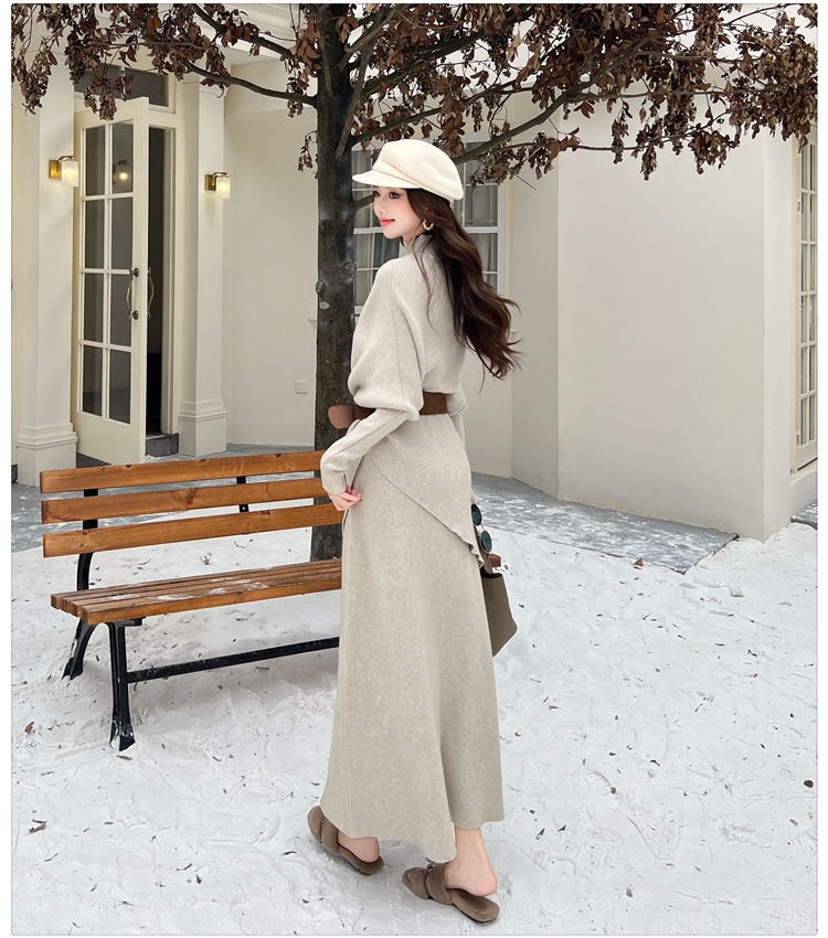 High waist bat sleeve tops autumn and winter skirt 2pcs set