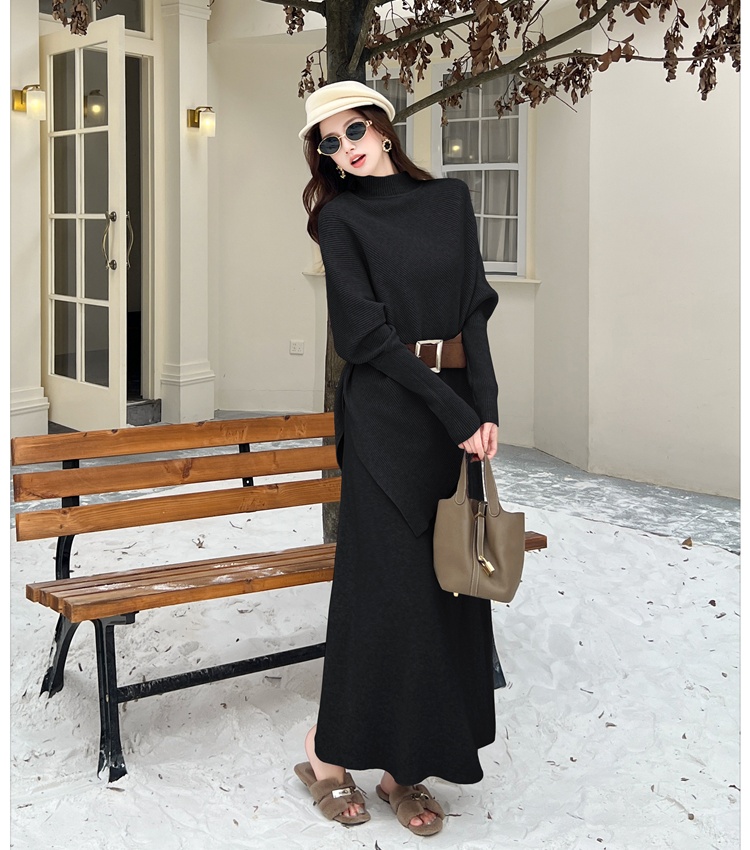 High waist bat sleeve tops autumn and winter skirt 2pcs set