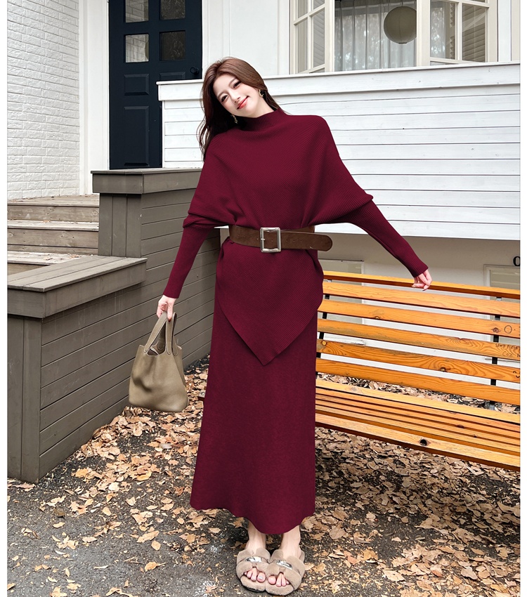 High waist bat sleeve tops autumn and winter skirt 2pcs set