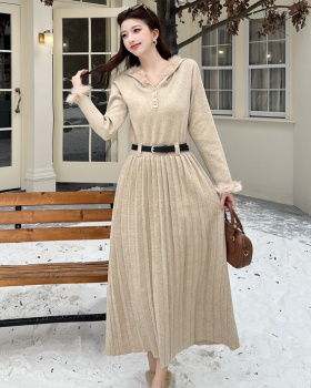 Hooded slim dress temperament long dress for women