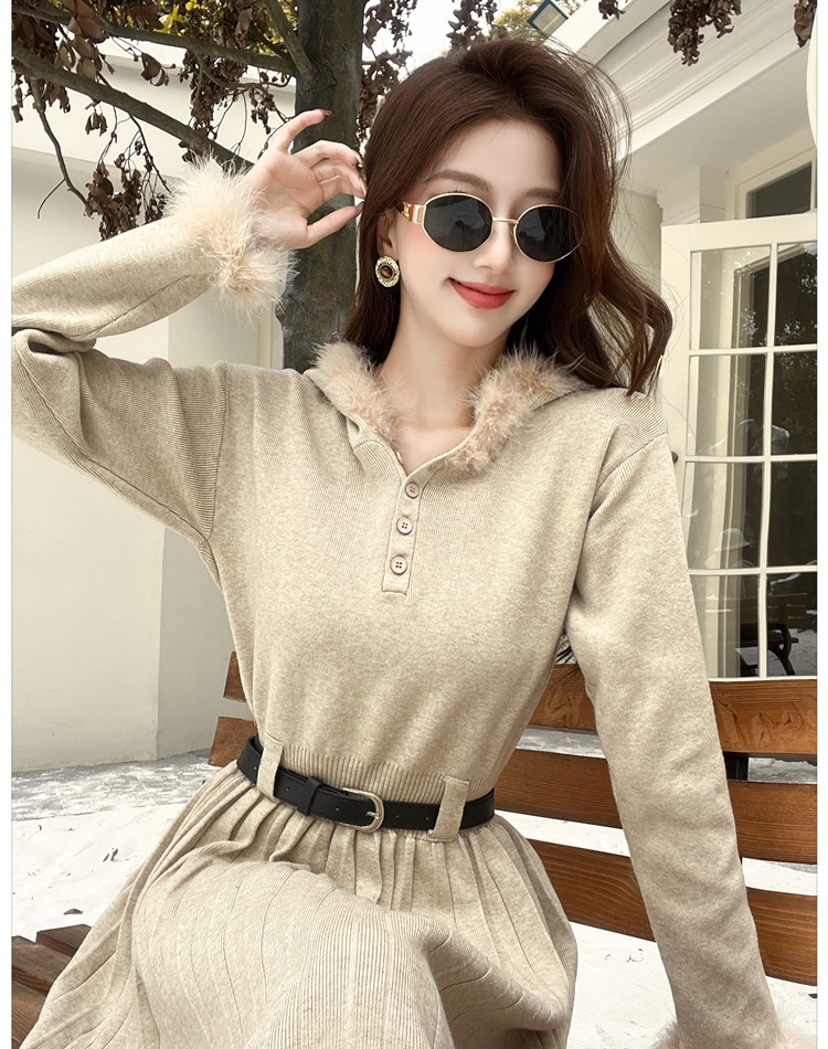 Hooded slim dress temperament long dress for women