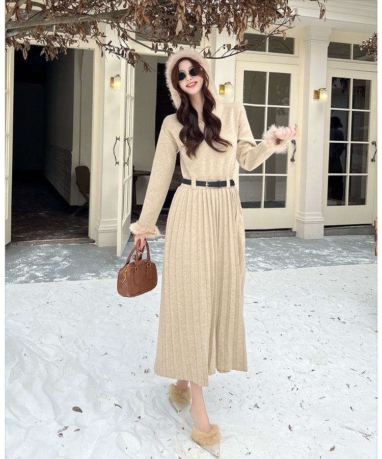 Hooded slim dress temperament long dress for women