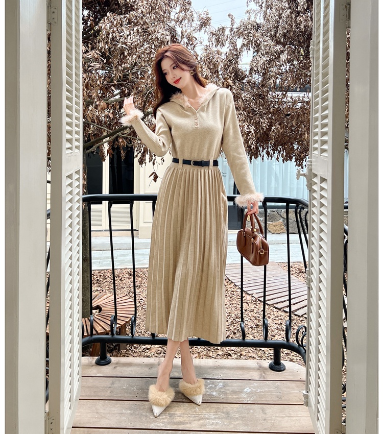 Hooded slim dress temperament long dress for women