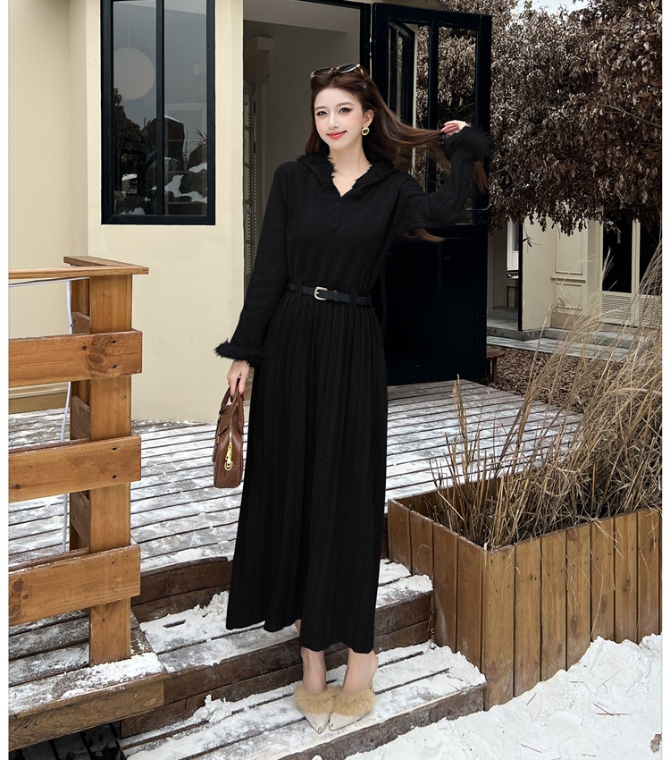 Hooded slim dress temperament long dress for women