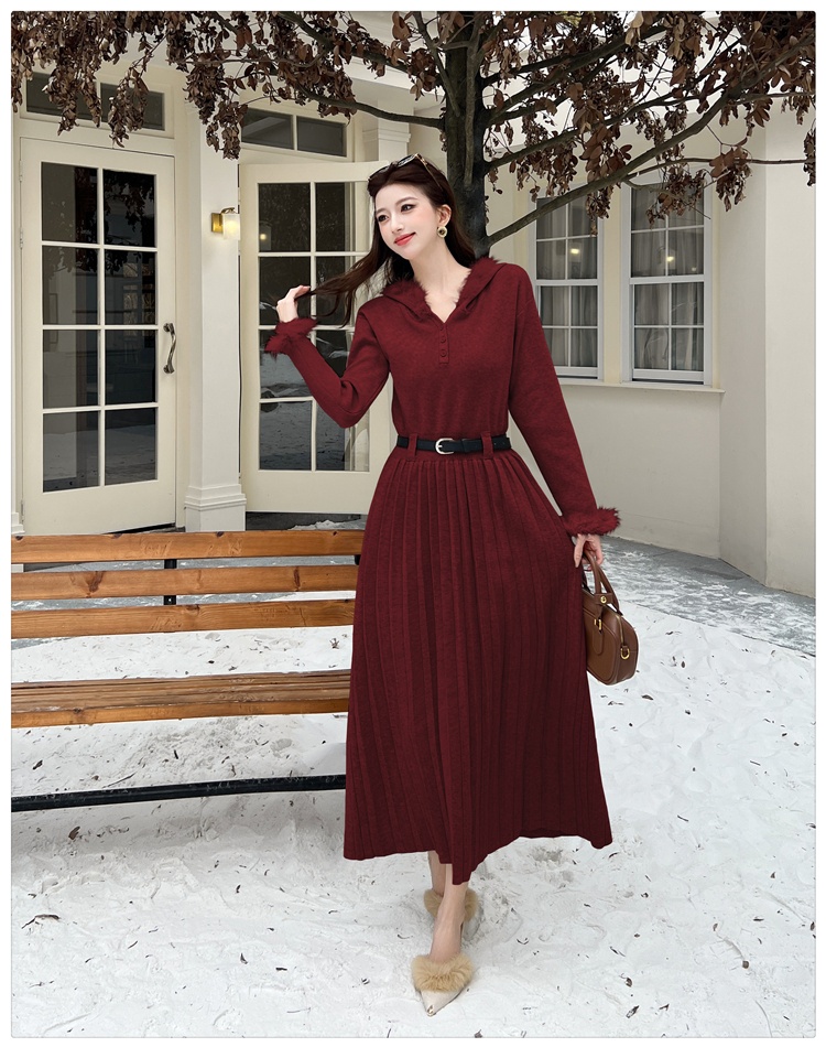 Hooded slim dress temperament long dress for women