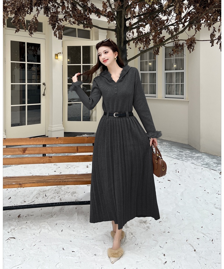 Hooded slim dress temperament long dress for women