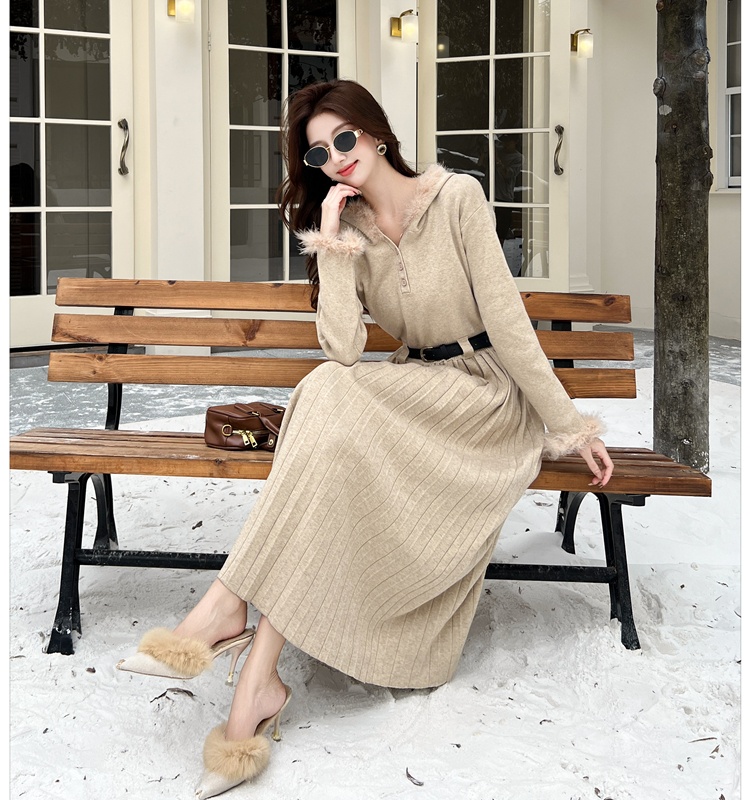 Hooded slim dress temperament long dress for women