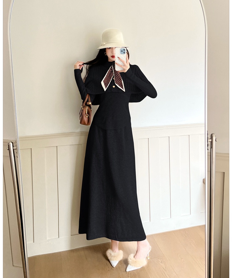 Knitted sweater autumn and winter long dress for women