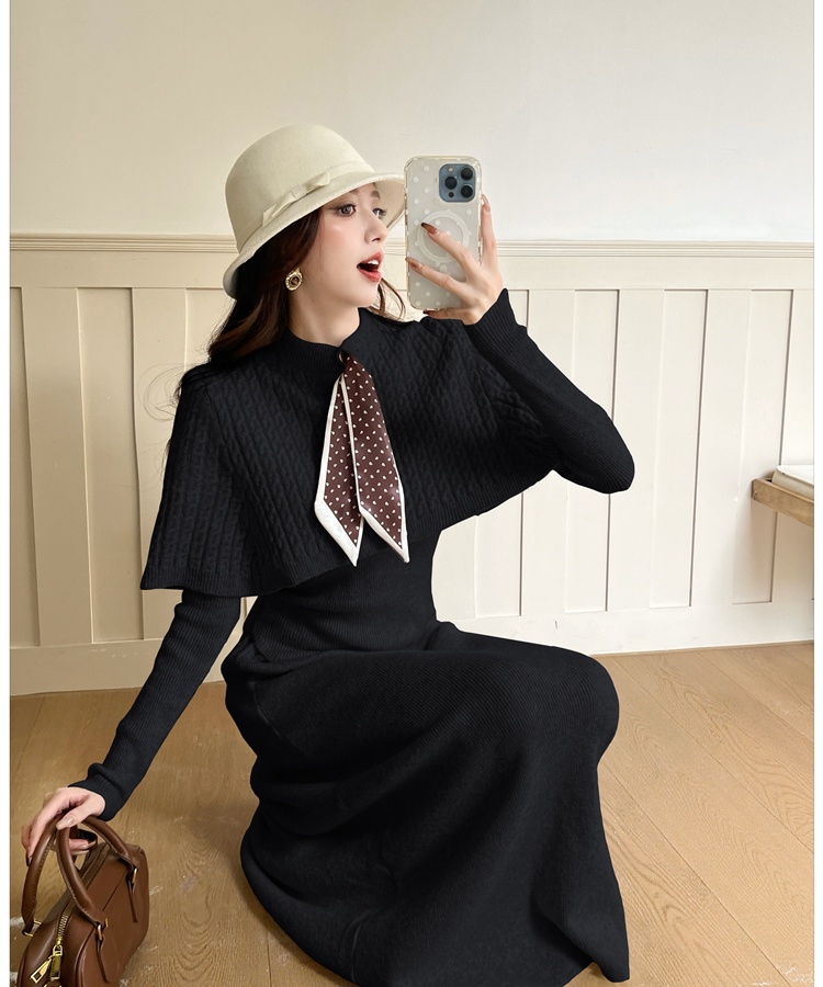 Knitted sweater autumn and winter long dress for women