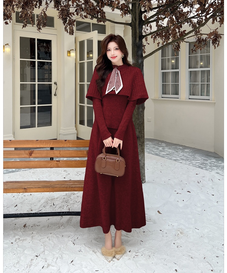 Knitted sweater autumn and winter long dress for women