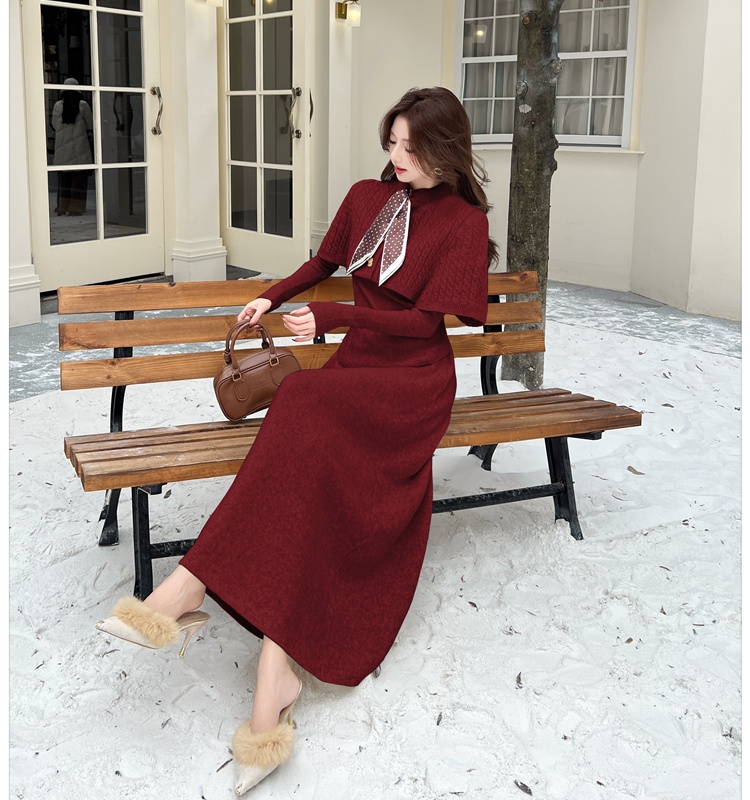 Knitted sweater autumn and winter long dress for women