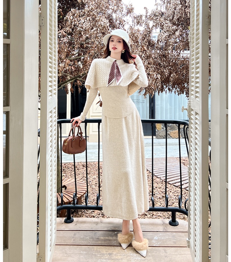 Knitted sweater autumn and winter long dress for women