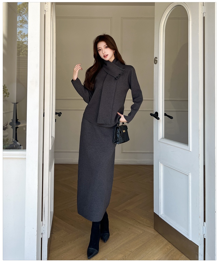 Knitted scarves sweater dress 3pcs set for women