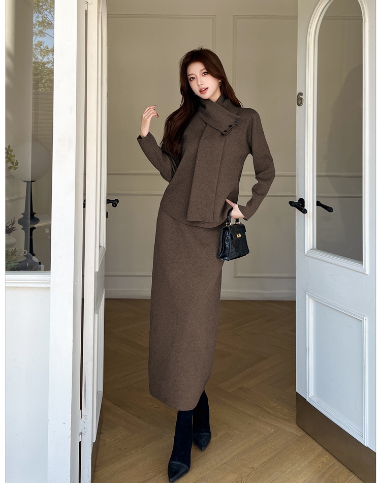 Knitted scarves sweater dress 3pcs set for women