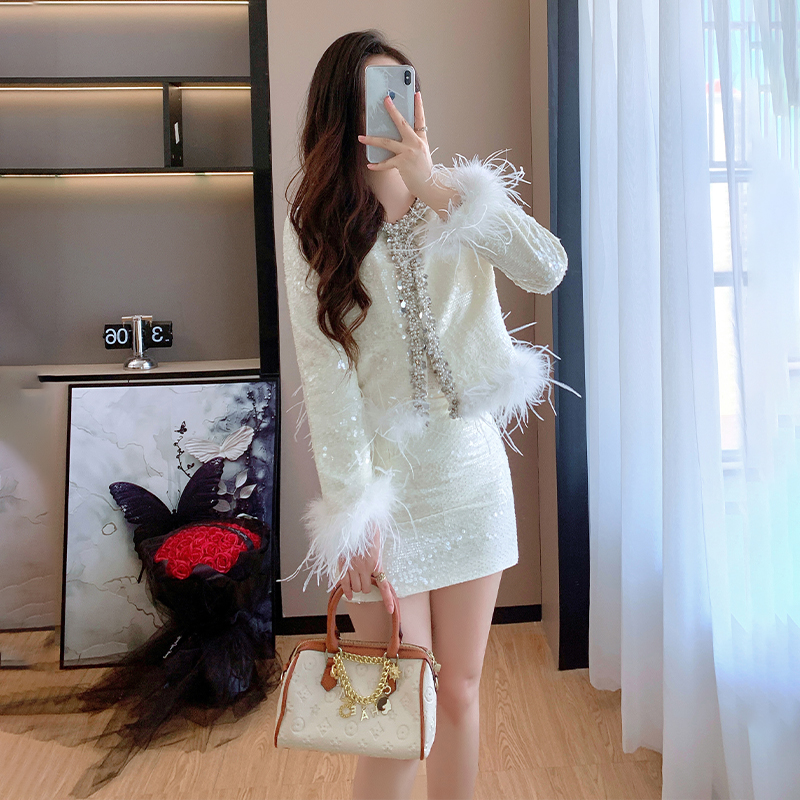 Splice jacket light luxury short skirt a set for women