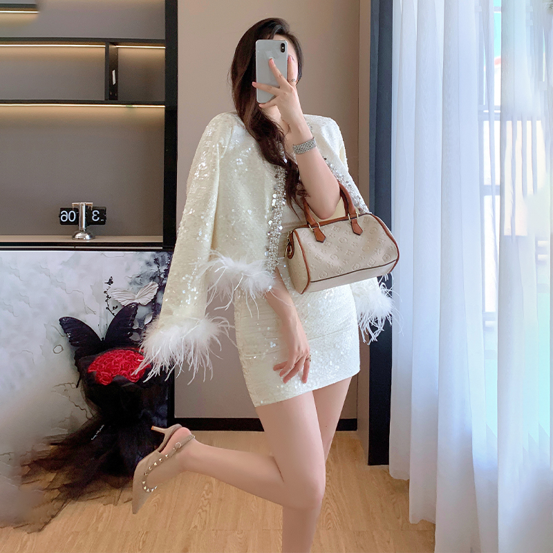 Splice jacket light luxury short skirt a set for women