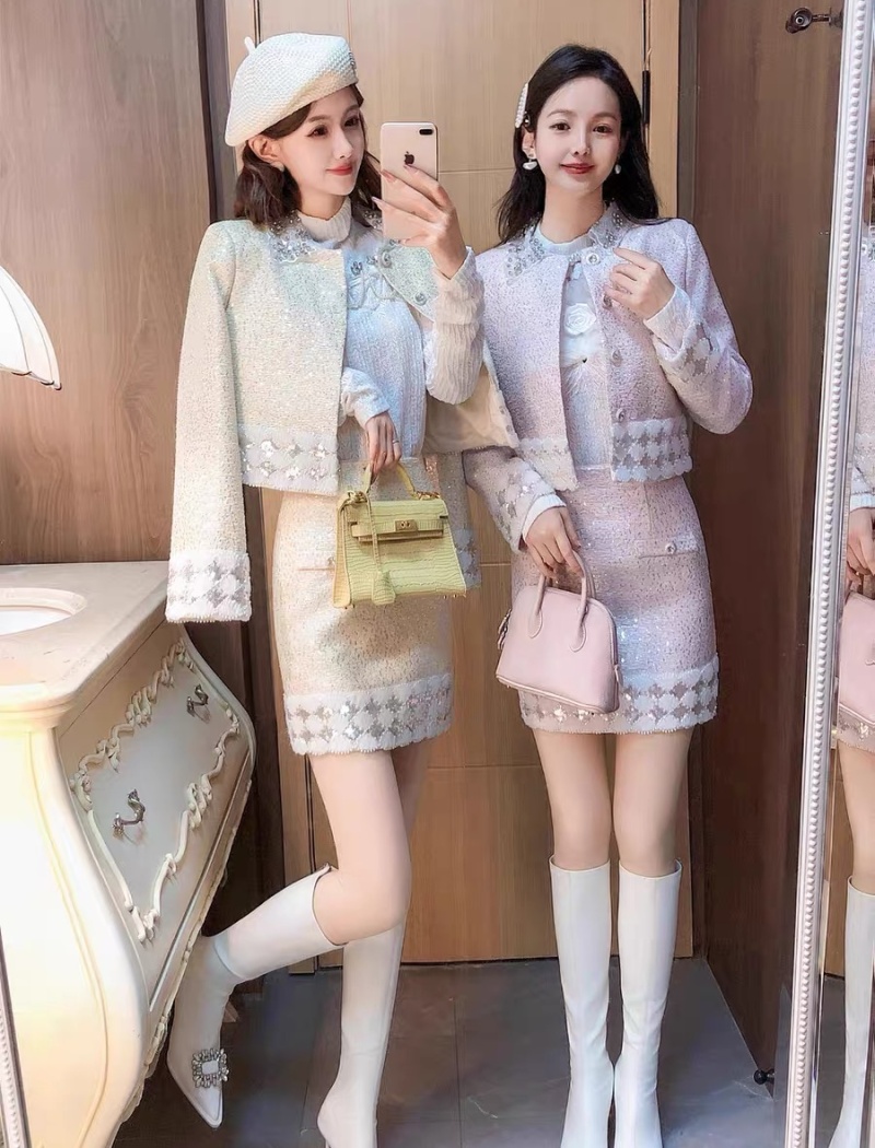 Elegant chanelstyle jacket splice high waist short skirt a set