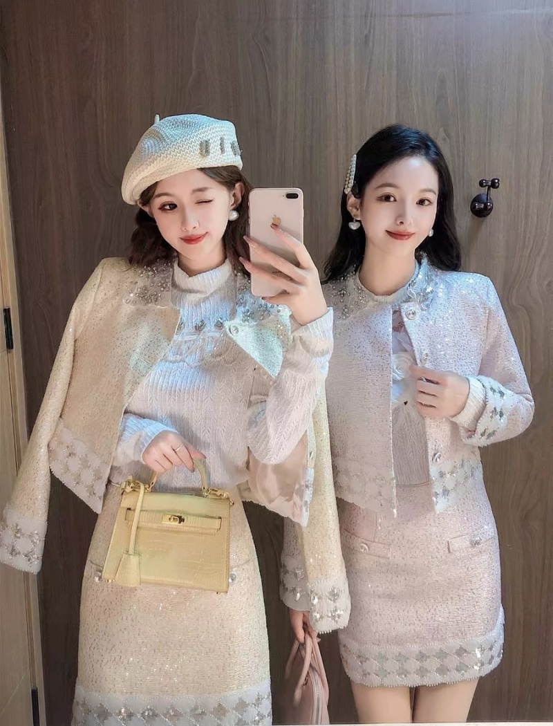 Elegant chanelstyle jacket splice high waist short skirt a set