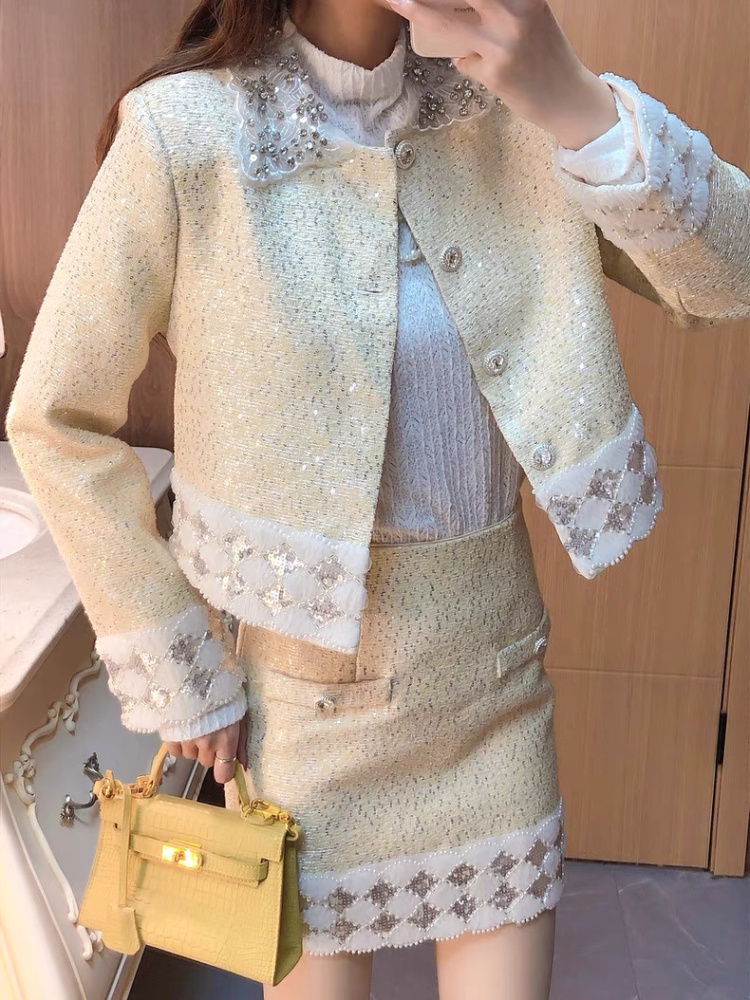 Elegant chanelstyle jacket splice high waist short skirt a set