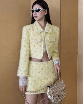Sequins woolen coat chanelstyle short skirt for women