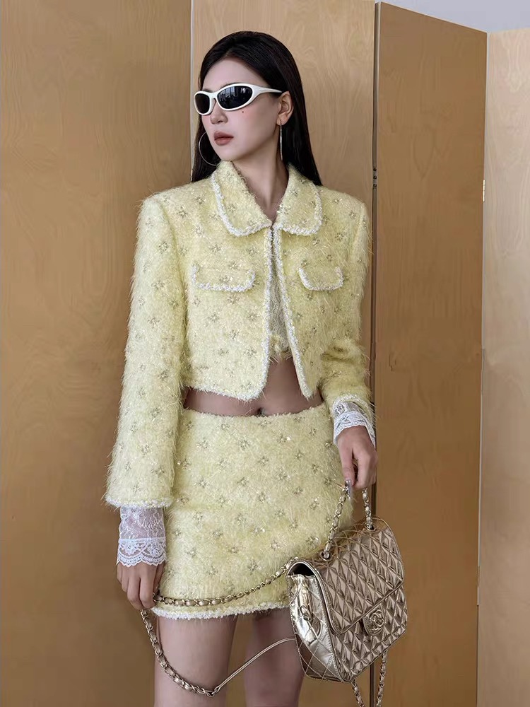 Sequins woolen coat chanelstyle short skirt for women